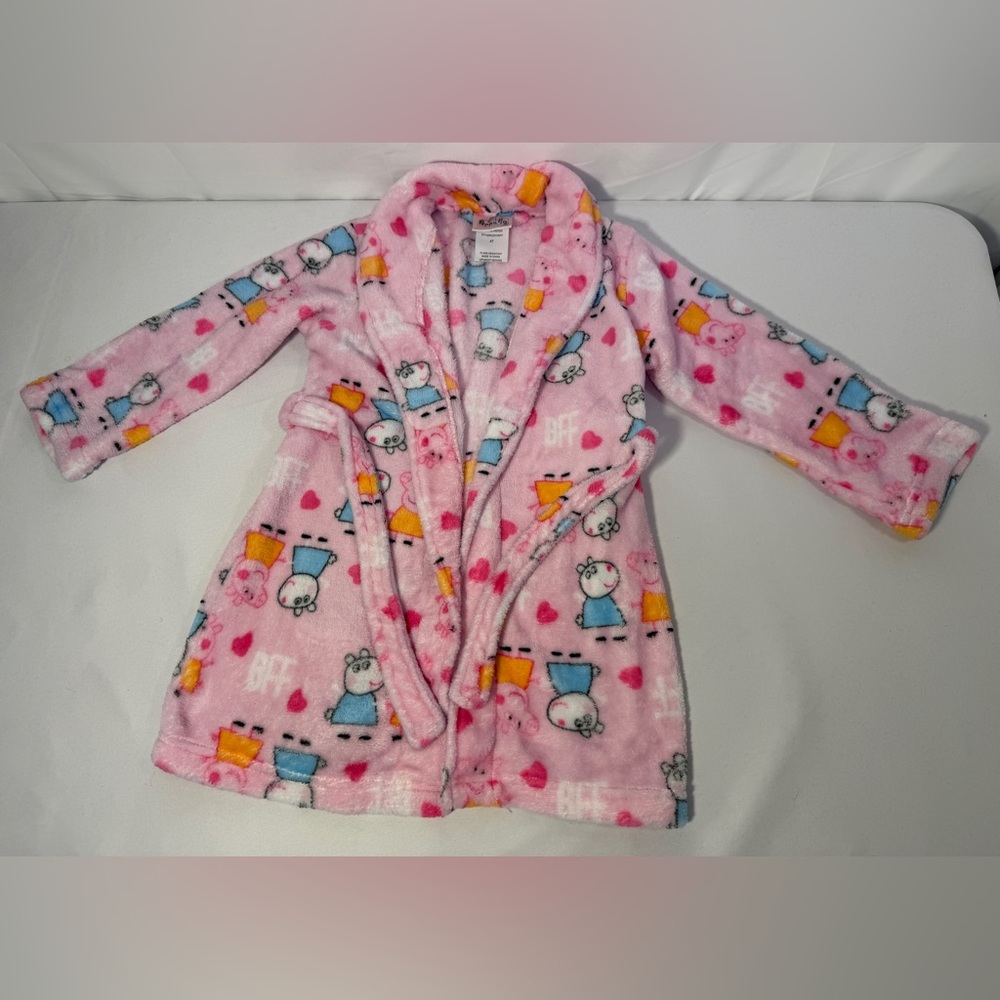 Peppa Pig Girls Robe 4T Pink Fleece Plush Bathrobe Toddler Cartoon Pajama Sleep